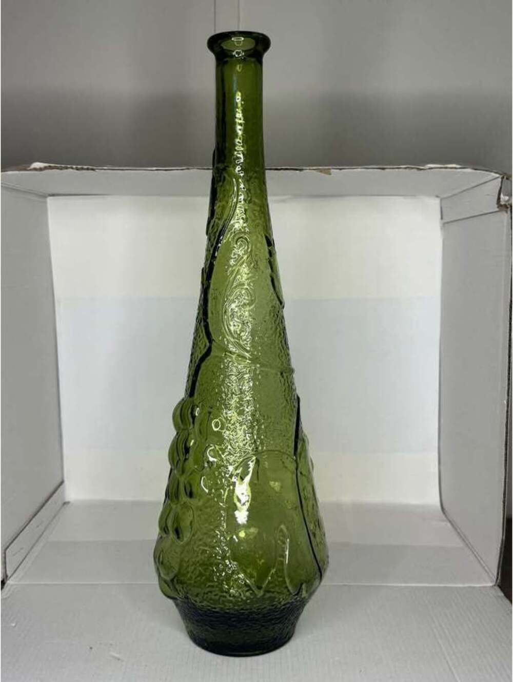 Vintage Green Glass Grape Cluster Decanter Bottle